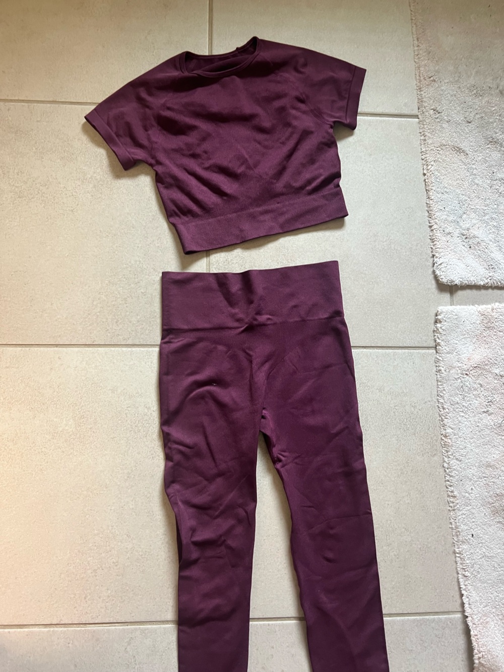 Women’s Seamless High-Waist Leggings and crop top workout set- Deep Plum